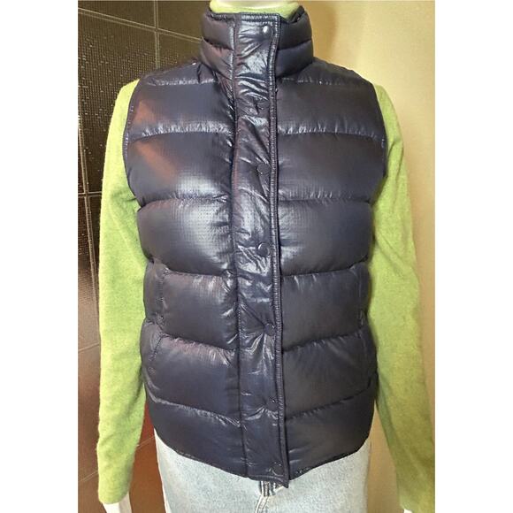 J. Crew Down Puffer Vest Shiny Navy Snap Up Zip Size Womens XS - Picture 2 of 11